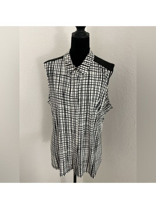 Worthington Tops - Worthington Black & White Grid Print Sleeveless Hidden Button Front Blouse – XL